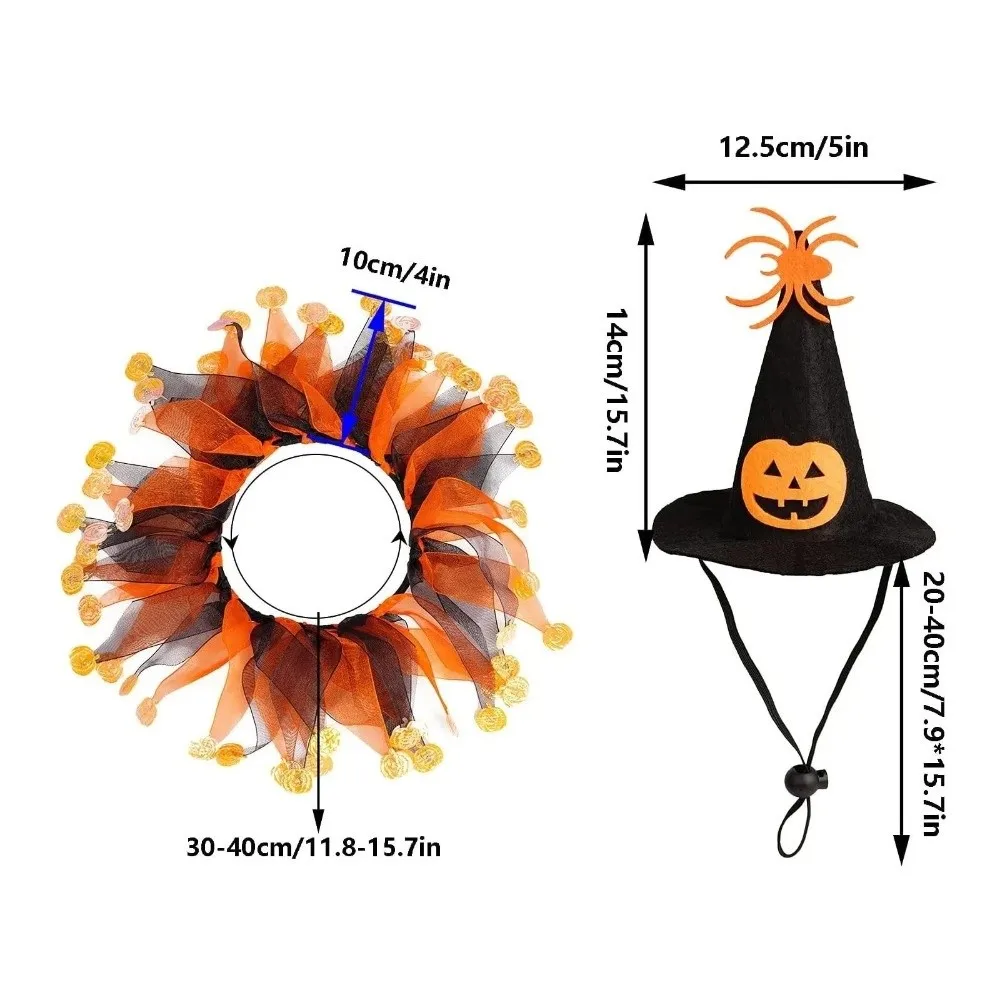 ⭐Kawaii Pumpkin Halloween Cat Costume – Adjustable Collar, Hat & Mesh Scarf Set - Image 7
