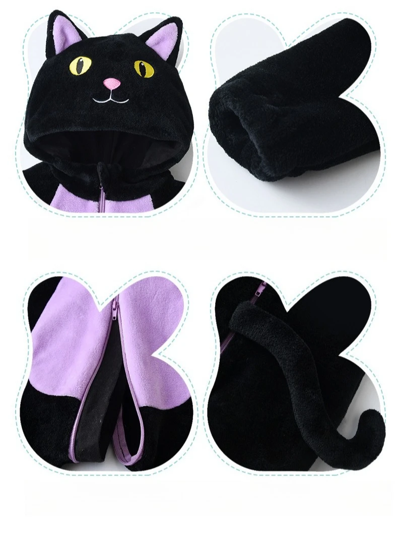 ⭐ Newborn & Toddler Cat Onesie – Warm Knit Flannel Halloween Hooded Jumpsuit - Image 15