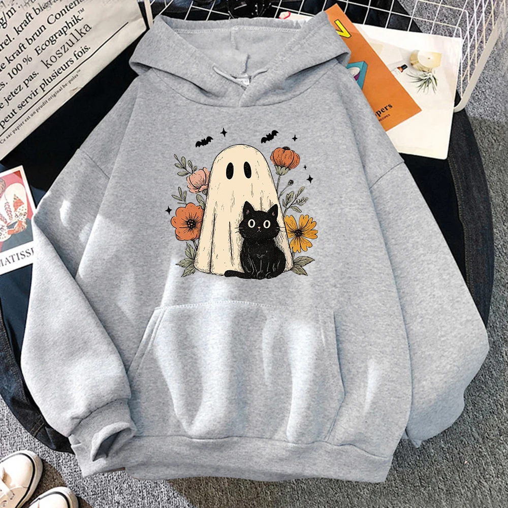 ⭐ Cute Halloween Cat Pullover – Women’s Vintage Ramen Flower Pumpkin Hoodie - Image 10