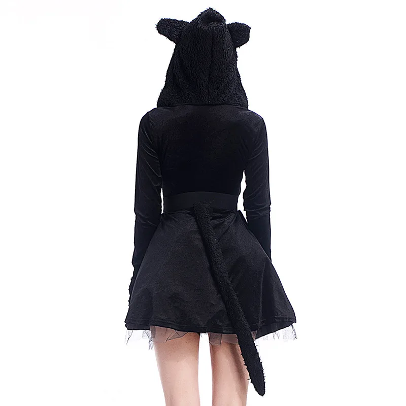 ⭐ Black Cat Carnival Costume – Hooded Outfit with Paws & Tail for Halloween Parties - Image 2