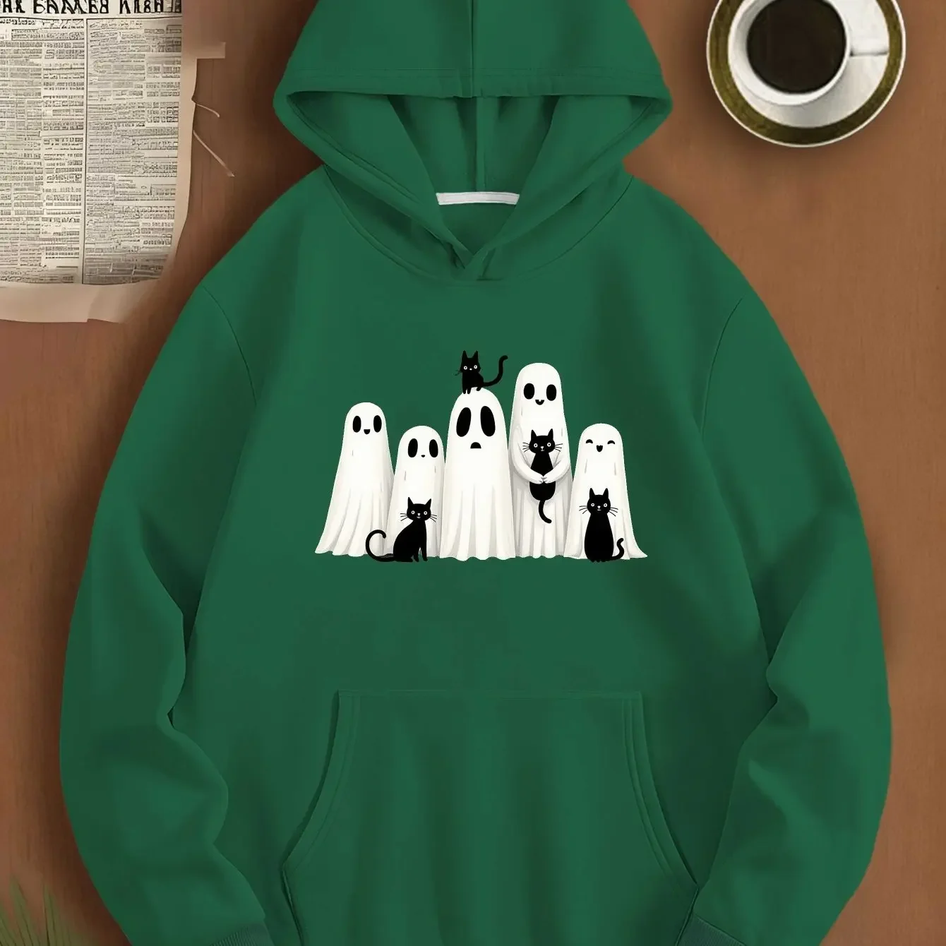 ⭐ Cartoon Ghost Family Hoodie – Black Cat Fall Halloween Oversized Sweatshirt - Image 4