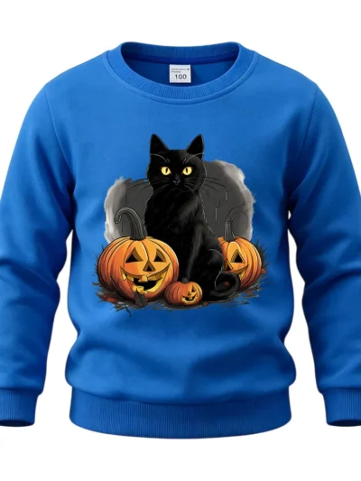 ⭐ Children’s Cat Pumpkin Pullover – Cotton Halloween Hoodie for Boys & Girls