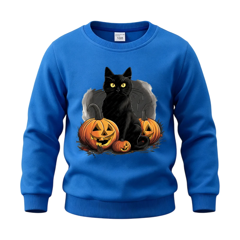 ⭐ Children’s Cat Pumpkin Pullover – Cotton Halloween Hoodie for Boys & Girls