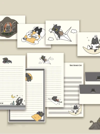 ⭐ Tiny Black Cat Paper & Envelope Set – Cute Stationery for Letters
