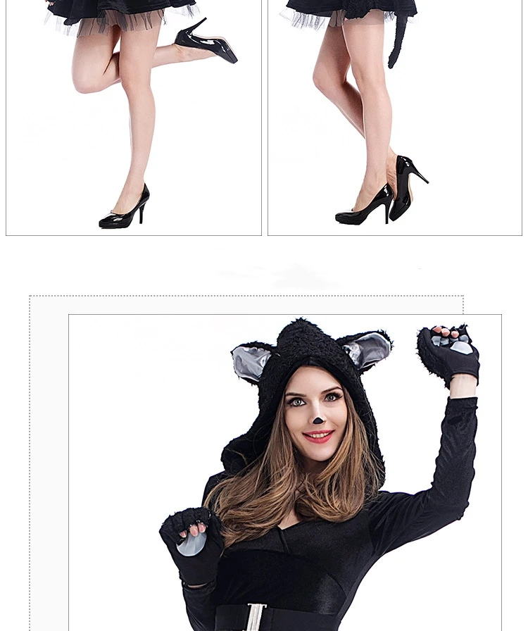 ⭐ Black Cat Carnival Costume – Hooded Outfit with Paws & Tail for Halloween Parties - Image 15