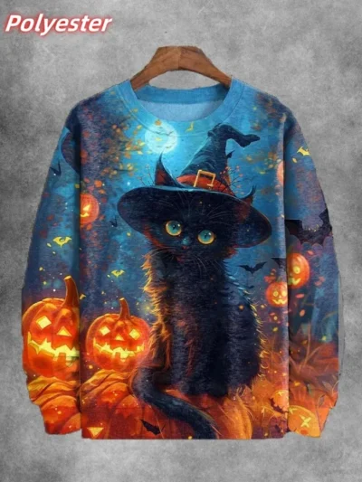 ⭐ Pumpkin Cat Pattern Hoodie for Men – 3D Printed Autumn Pullover