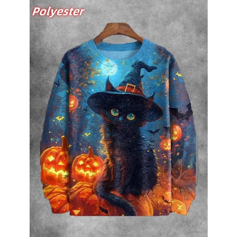 ⭐ Pumpkin Cat Pattern Hoodie for Men – 3D Printed Autumn Pullover