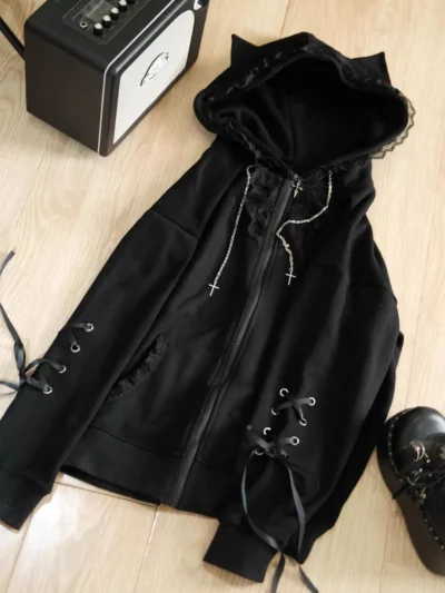 ⭐ Kawaii Cat Ears Bandage Hoodie – Aesthetic Streetwear