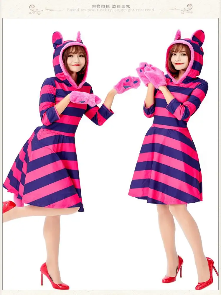 ⭐ Purple Stripe Cheshire Cat Cosplay Dress— Kawaii Smile Cat Party Outfit - Image 6