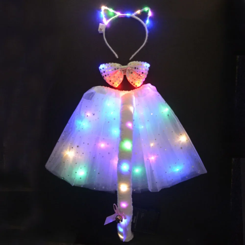 ⭐ Kids & Women Glow Tutu Costume Set – Cat Ears, Bow, Light‑Up Fox Tail - Image 3