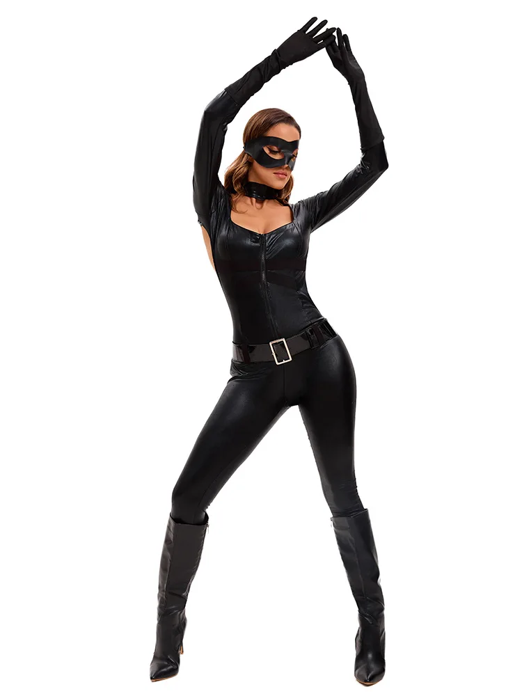 ⭐ Black Cat Superhero Cosplay Set – Backless Tenue Ecolière & Masked Halloween Style - Image 10