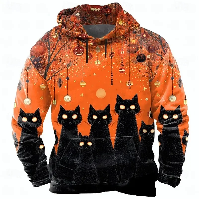 ⭐ Men’s Halloween Cat Pumpkin Hoodie – Punk Streetwear Fall Pullover - Image 2