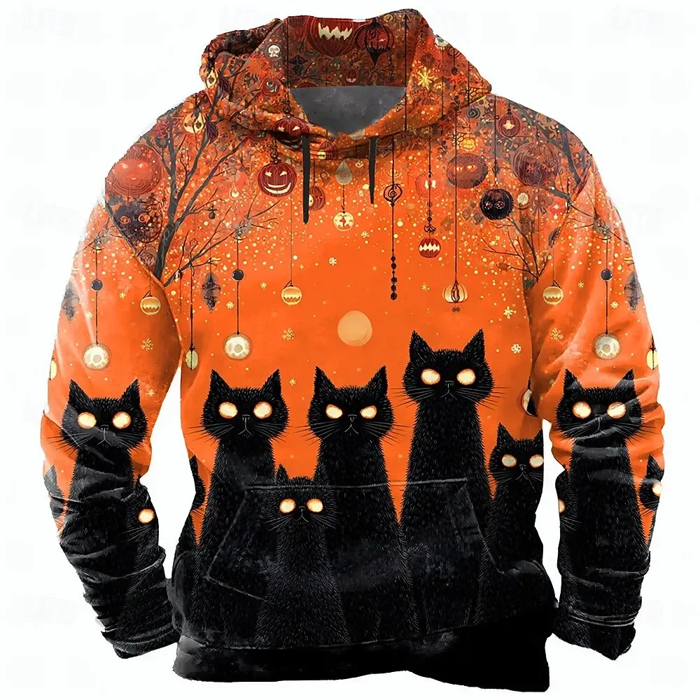 ⭐ Men’s Halloween Cat Pumpkin Hoodie – Punk Streetwear Fall Pullover - Image 6