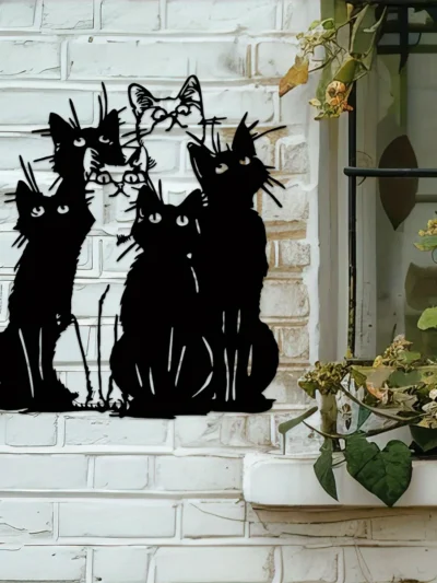 ⭐ Playful Black Cat Silhouette Metal Wall Piece – Holiday & Everyday Cat Lover Décor
