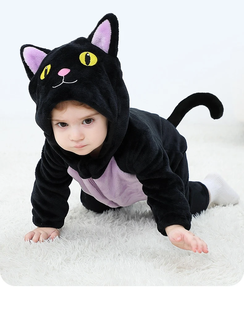 ⭐ Newborn & Toddler Cat Onesie – Warm Knit Flannel Halloween Hooded Jumpsuit - Image 13