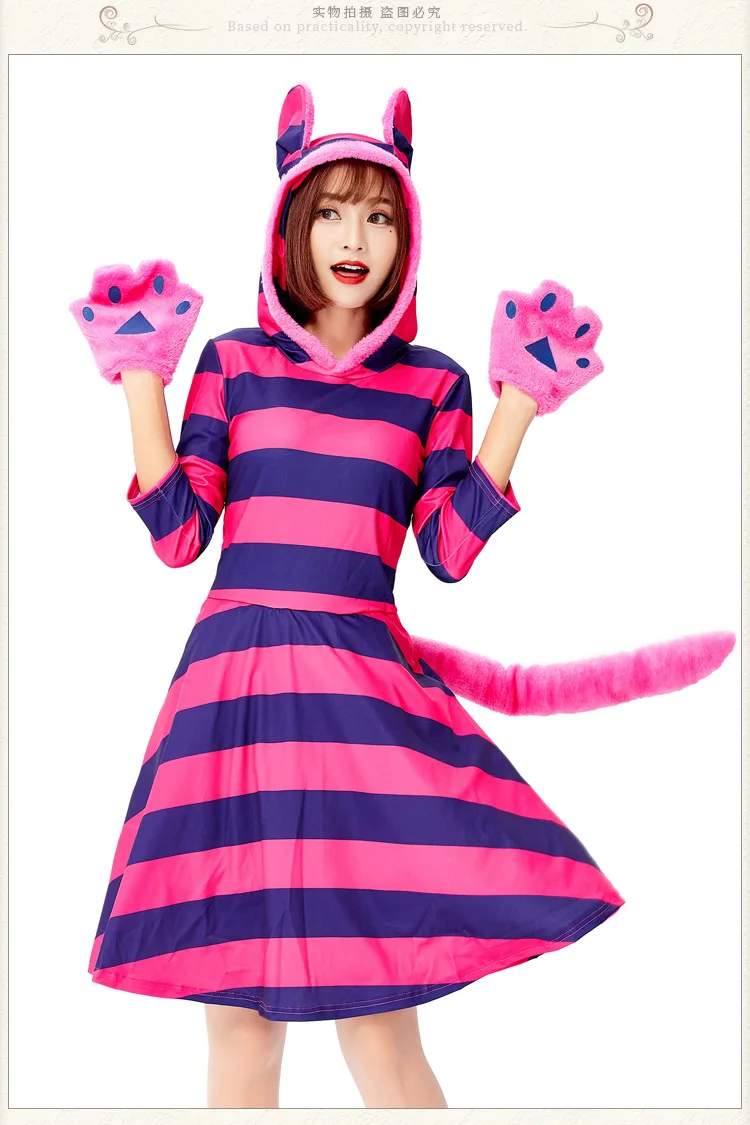⭐ Purple Stripe Cheshire Cat Cosplay Dress— Kawaii Smile Cat Party Outfit - Image 13