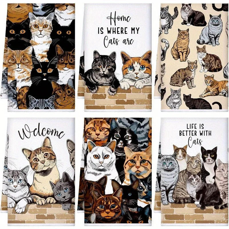 ⭐ Purr & Serve Kitchen Towels – Cat Pattern 6‑Pack - Image 7