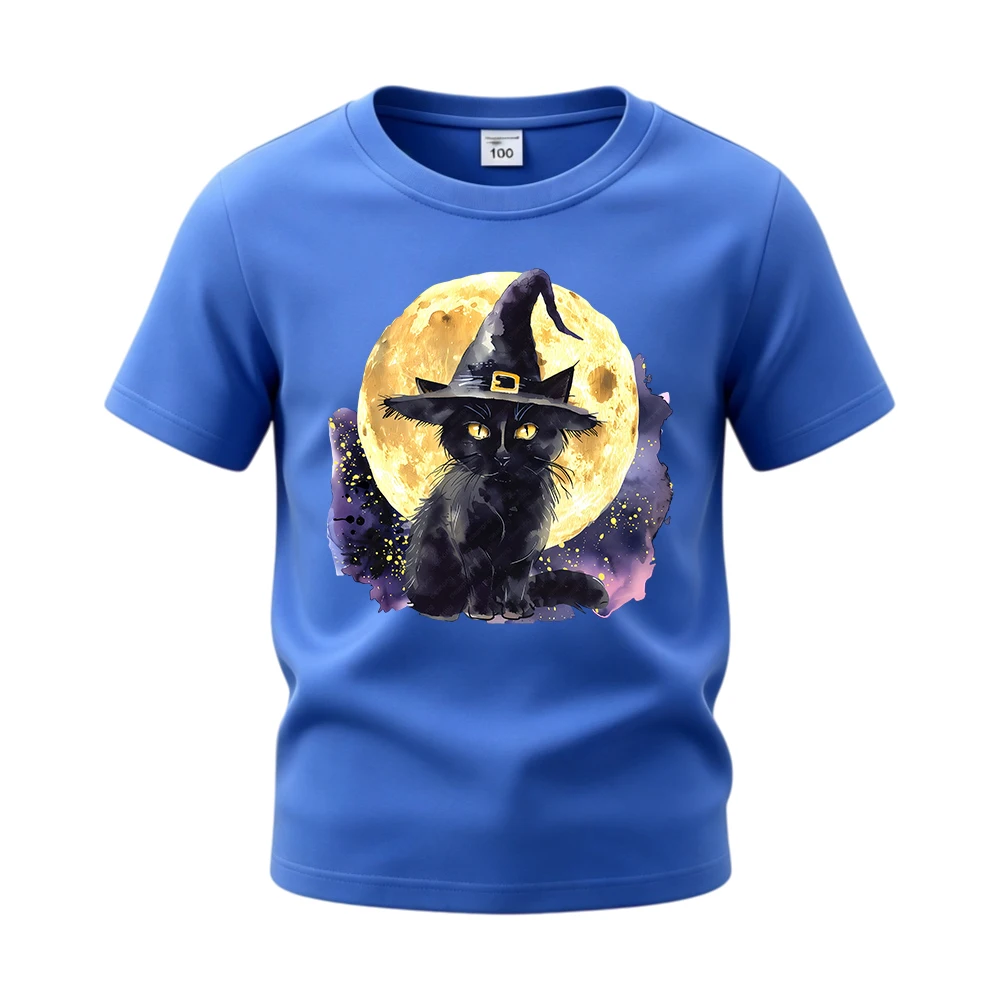 ⭐ Witch Cat Print Short‑Sleeve Shirt – Soft Cotton Halloween Tee for Children - Image 3