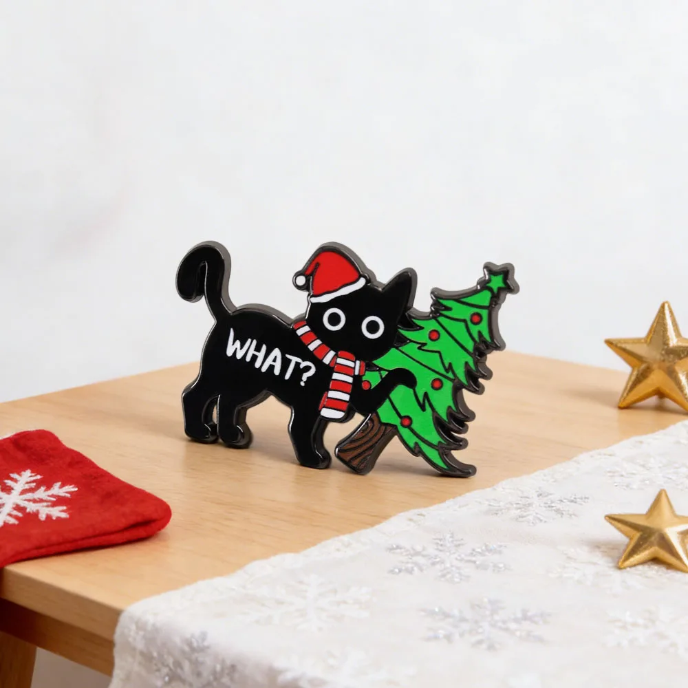 ⭐ Black Cat “What?” Christmas Brooch – Festive Feline Attitude in Enamel - Image 8