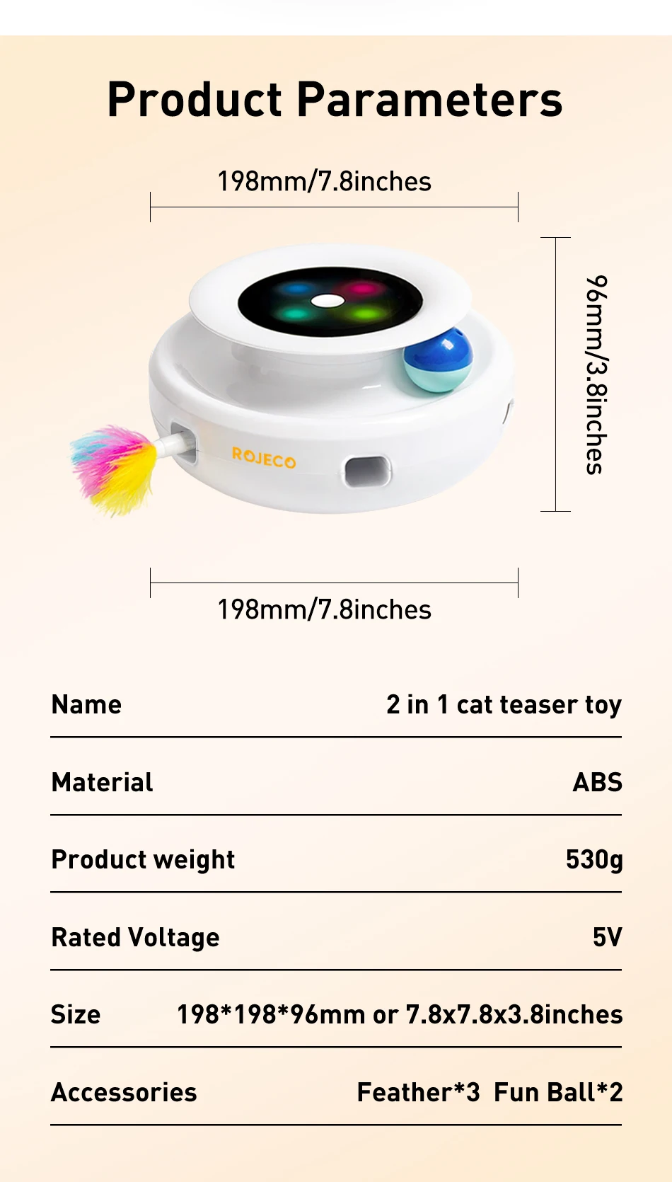 ⭐ ROJECO 2‑in‑1 Smart Cat Toy Set – Automatic Feather Teaser & Fun Ball with 5 Play Modes - Image 20