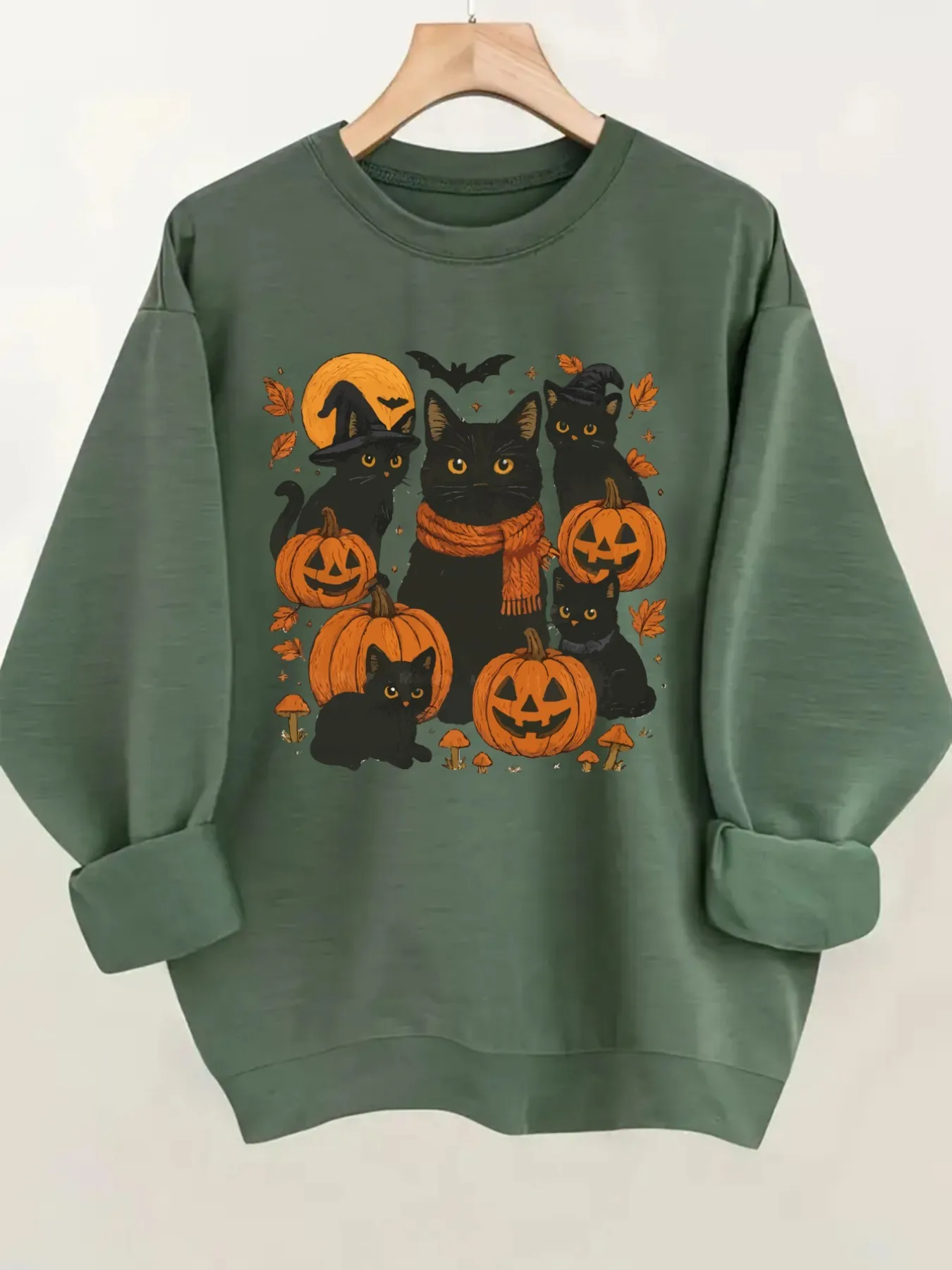 ⭐ Black Cats Graphic Pullover – Women’s Casual Long Sleeve Halloween Top
