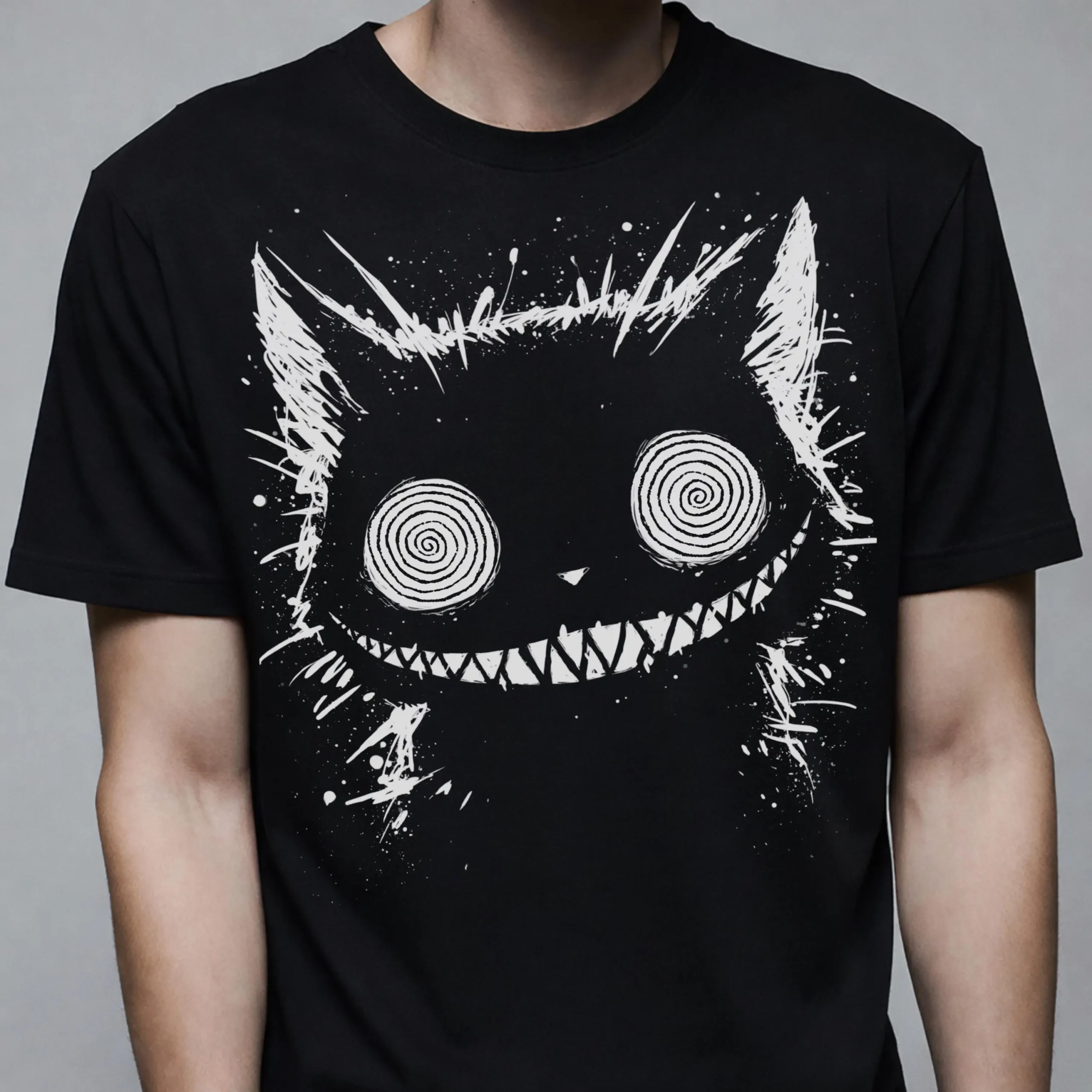 ⭐ Dark Art Cheshire Cat T‑Shirt – Weirdcore Gothic Graphic Tee for Alt Style - Image 10