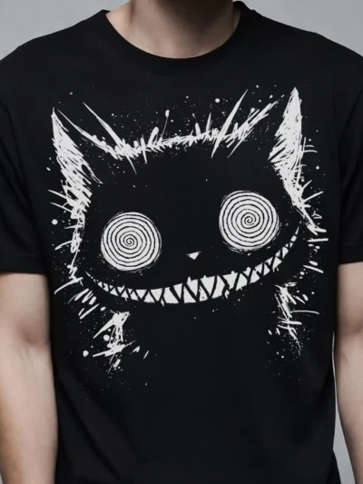 ⭐ Dark Art Cheshire Cat T‑Shirt – Weirdcore Gothic Graphic Tee for Alt Style