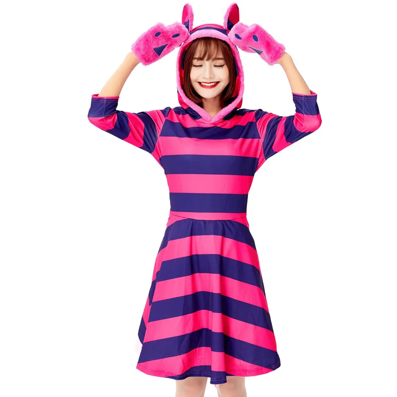 ⭐ Purple Stripe Cheshire Cat Cosplay Dress— Kawaii Smile Cat Party Outfit - Image 2