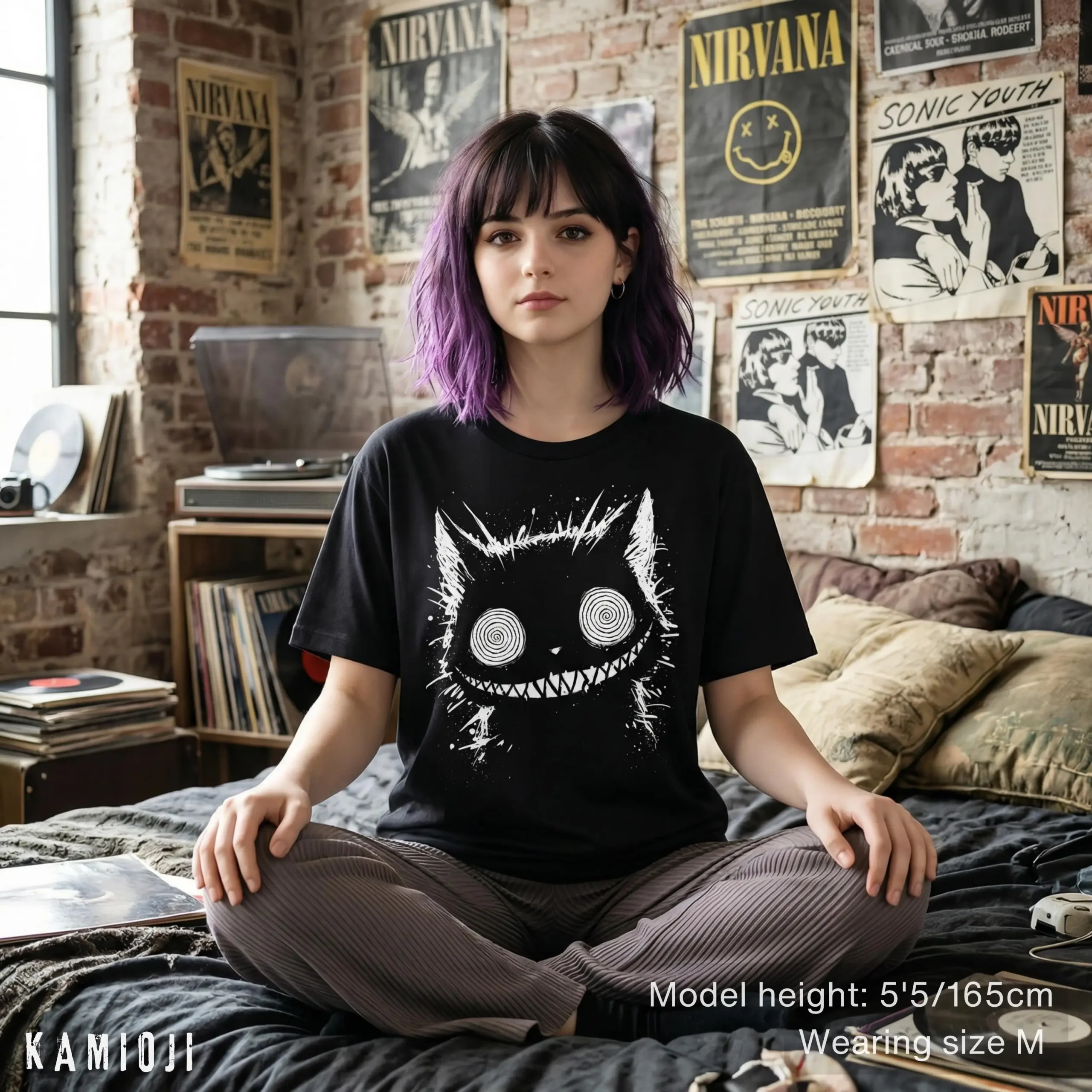 ⭐ Dark Art Cheshire Cat T‑Shirt – Weirdcore Gothic Graphic Tee for Alt Style - Image 9