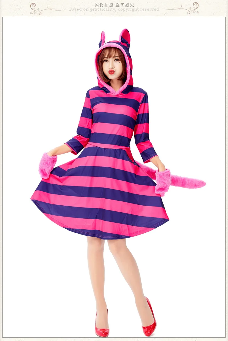⭐ Purple Stripe Cheshire Cat Cosplay Dress— Kawaii Smile Cat Party Outfit - Image 14