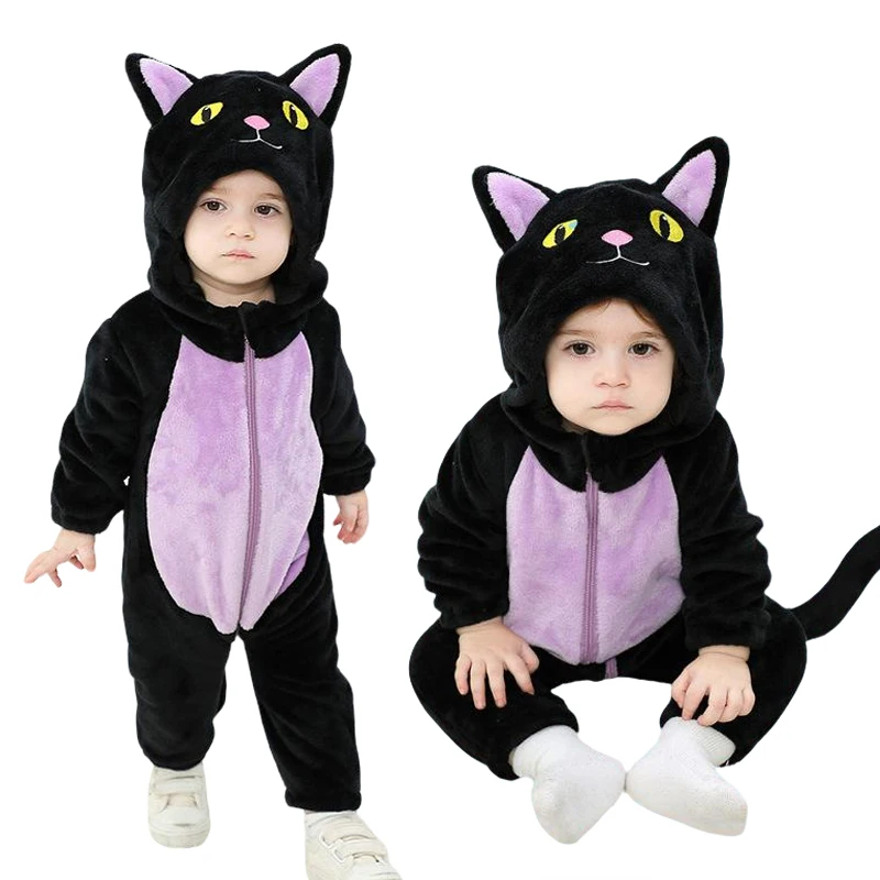 ⭐ Newborn & Toddler Cat Onesie – Warm Knit Flannel Halloween Hooded Jumpsuit