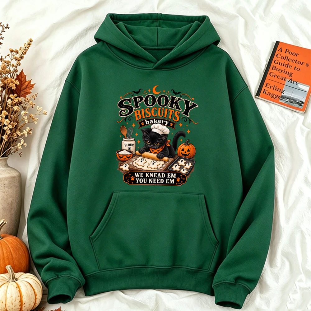 ⭐ Spooky Biscuits Bakery Hoodie – “We Knead Em, You Need Em” Black Cat Edition - Image 7