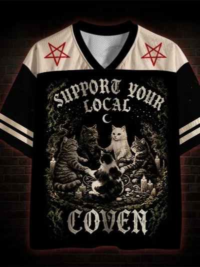 ⭐ 2026 Retro Gothic Witch Cat Jersey – Moonlit Coven Graphic
