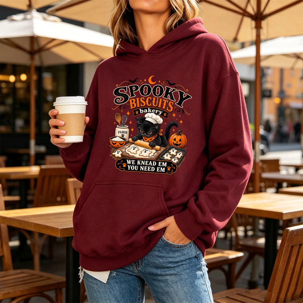 ⭐ Spooky Biscuits Bakery Hoodie – “We Knead Em, You Need Em” Black Cat Edition - Image 6