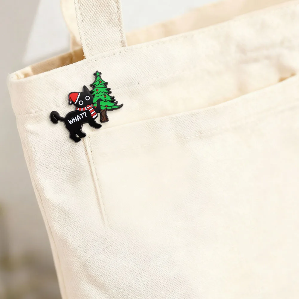 ⭐ Black Cat “What?” Christmas Brooch – Festive Feline Attitude in Enamel - Image 4