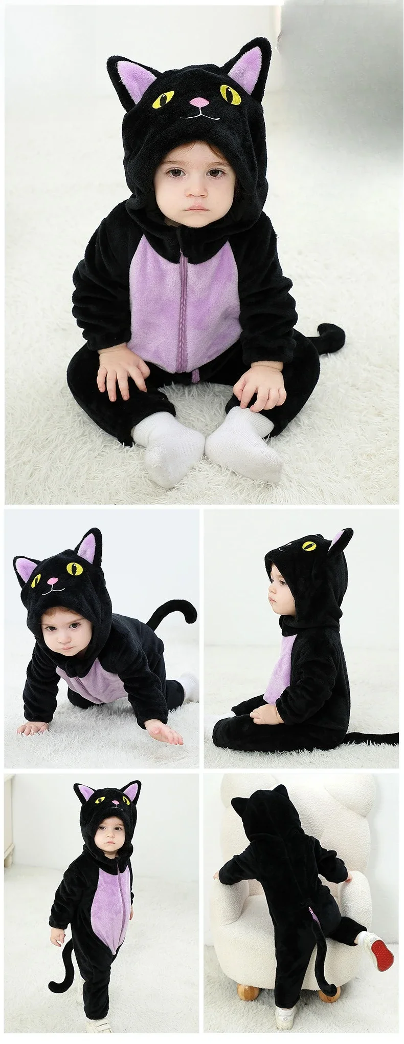 ⭐ Newborn & Toddler Cat Onesie – Warm Knit Flannel Halloween Hooded Jumpsuit - Image 16