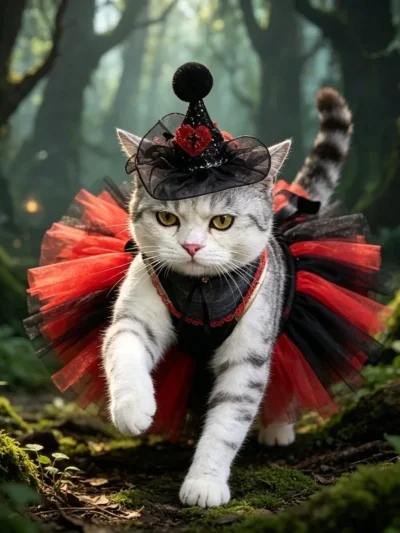 ⭐ Black & Red Tulle Witch Costume – Cute Halloween Dress‑Up Set for Cats