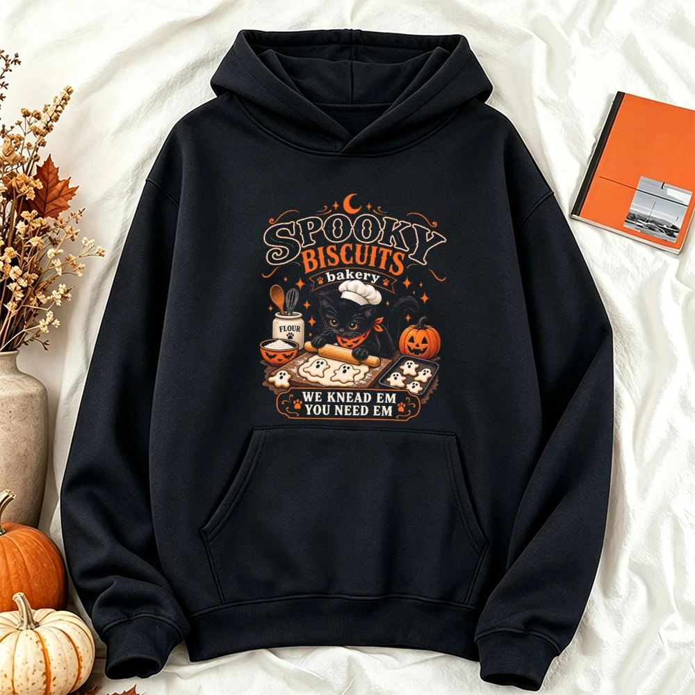 ⭐ Spooky Biscuits Bakery Hoodie – “We Knead Em, You Need Em” Black Cat Edition - Image 9