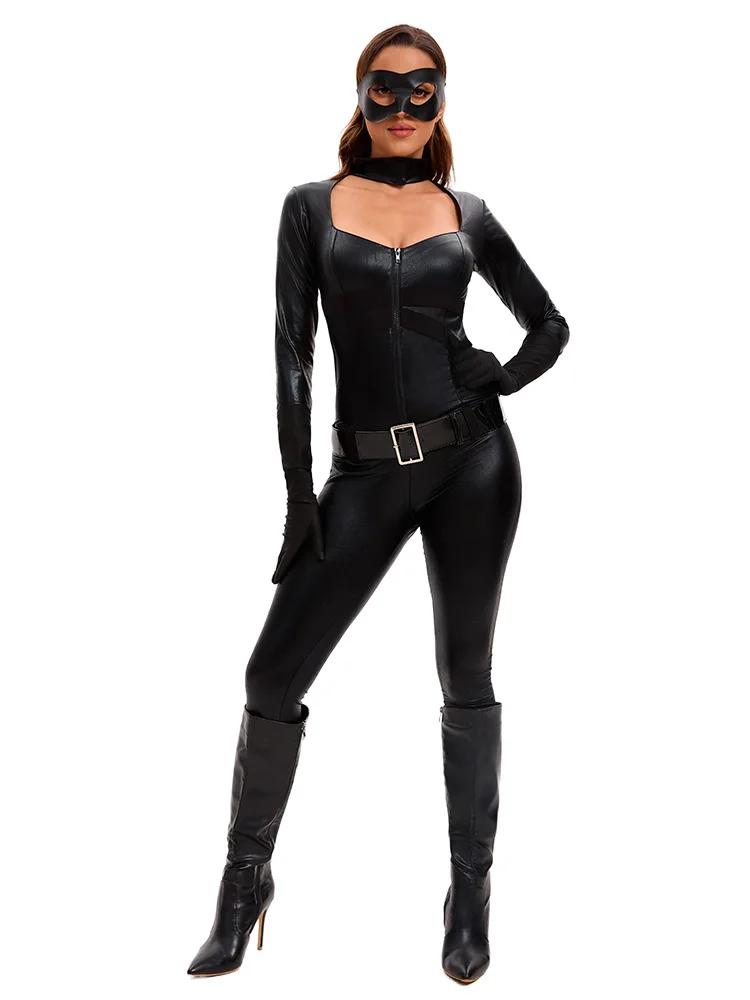 ⭐ Black Cat Superhero Cosplay Set – Backless Tenue Ecolière & Masked Halloween Style - Image 13