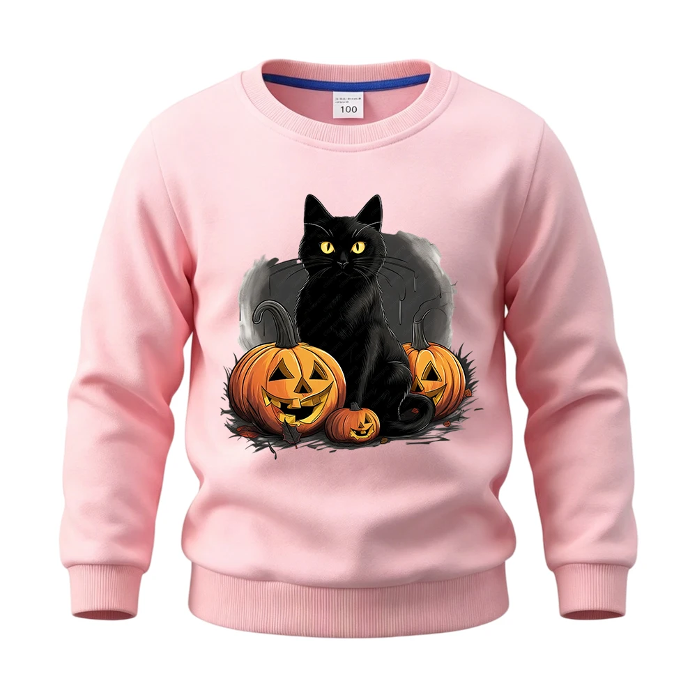⭐ Children’s Cat Pumpkin Pullover – Cotton Halloween Hoodie for Boys & Girls - Image 3