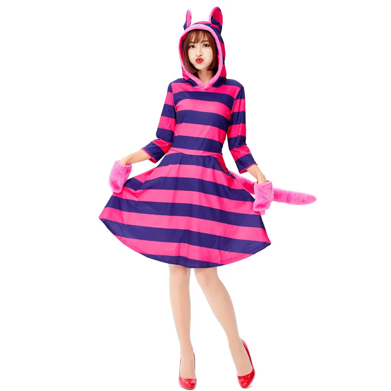 ⭐ Purple Stripe Cheshire Cat Cosplay Dress— Kawaii Smile Cat Party Outfit - Image 4