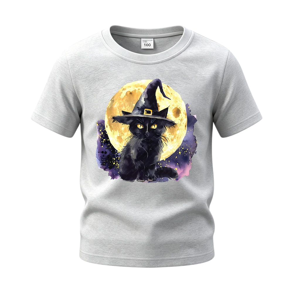 ⭐ Witch Cat Print Short‑Sleeve Shirt – Soft Cotton Halloween Tee for Children - Image 8