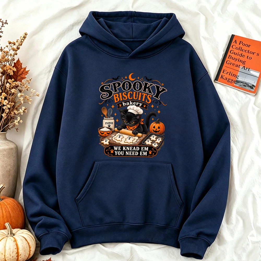 ⭐ Spooky Biscuits Bakery Hoodie – “We Knead Em, You Need Em” Black Cat Edition - Image 8