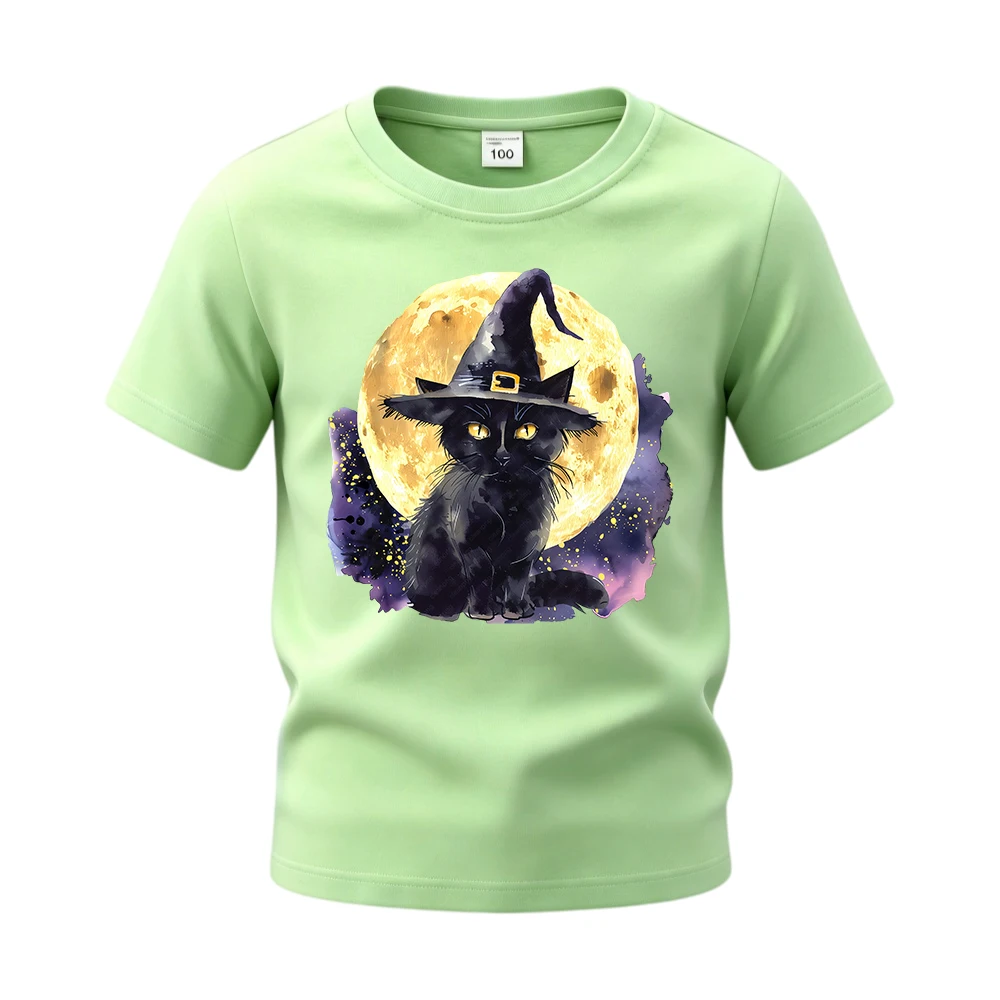 ⭐ Witch Cat Print Short‑Sleeve Shirt – Soft Cotton Halloween Tee for Children - Image 9