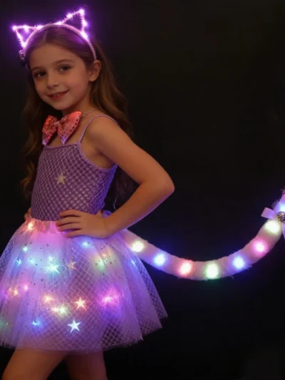 ⭐ Kids & Women Glow Tutu Costume Set – Cat Ears, Bow, Light‑Up Fox Tail