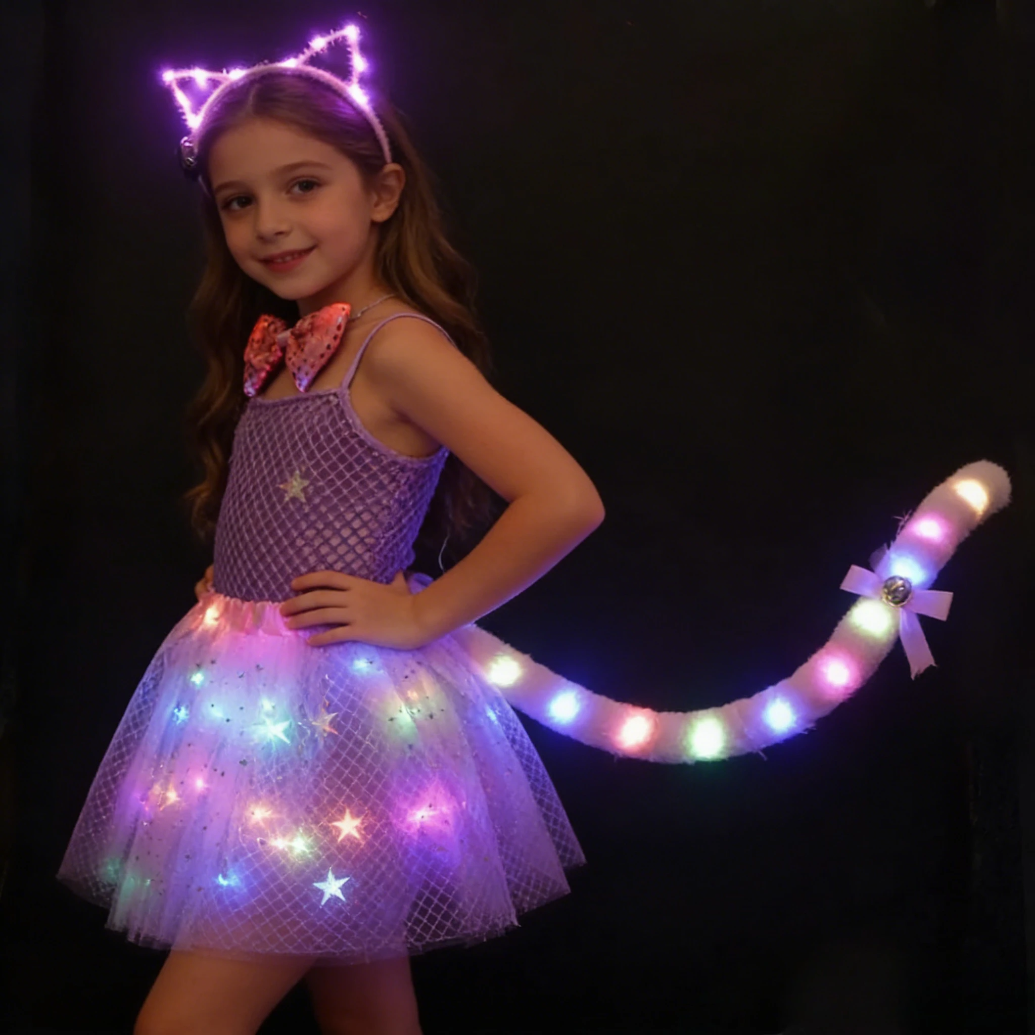 ⭐ Kids & Women Glow Tutu Costume Set – Cat Ears, Bow, Light‑Up Fox Tail