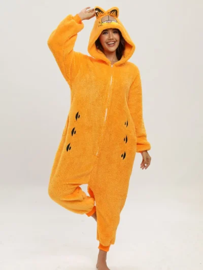 ⭐ Ginger Cat Cosplay Onesie – Unisex Animal Pajamas for Adults & Kids