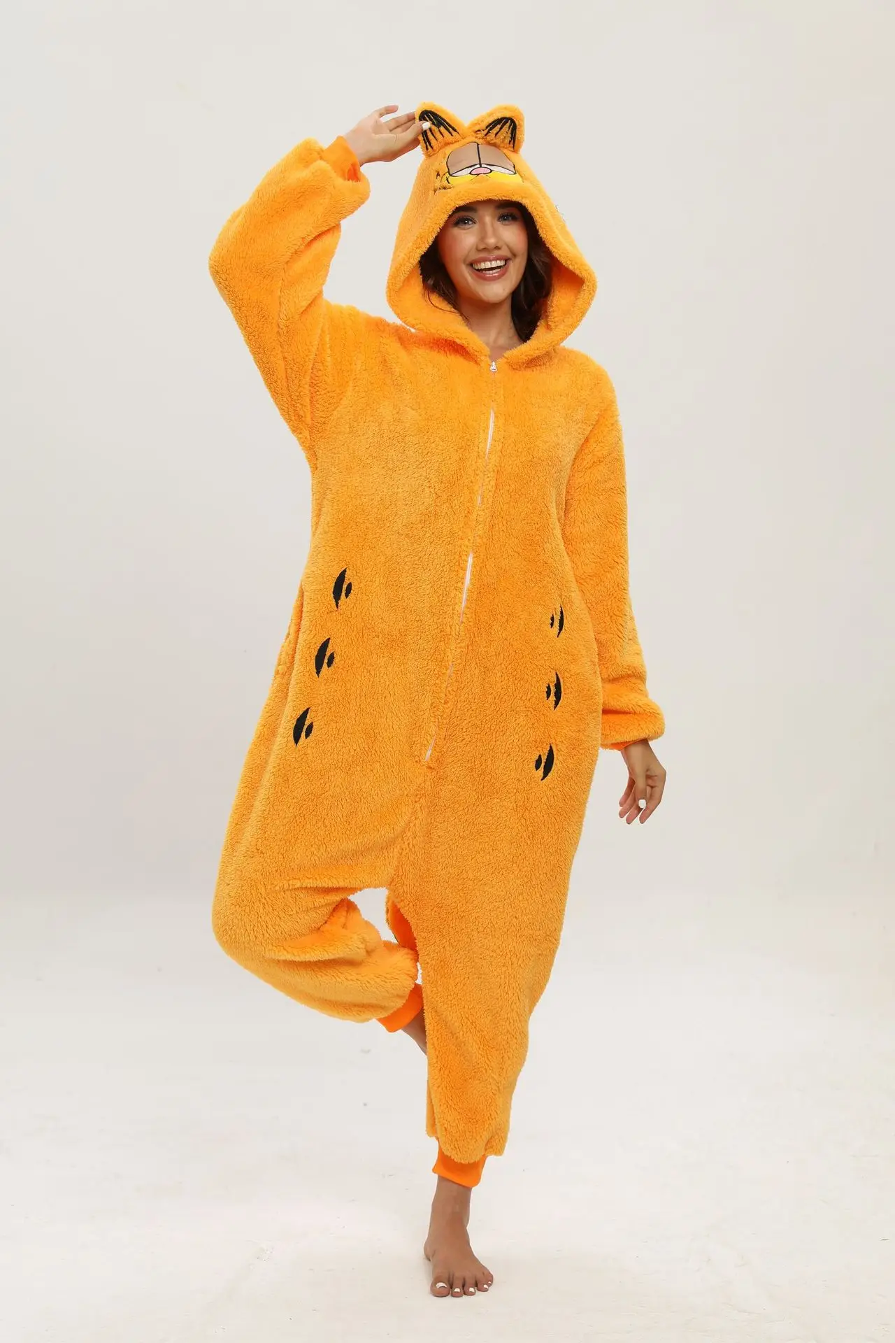 ⭐ Ginger Cat Cosplay Onesie – Unisex Animal Pajamas for Adults & Kids