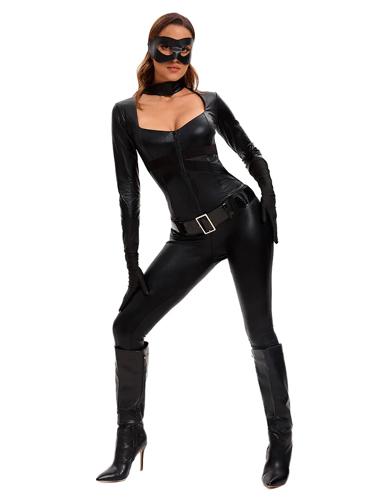 ⭐ Black Cat Superhero Cosplay Set – Backless Tenue Ecolière & Masked Halloween Style - Image 11