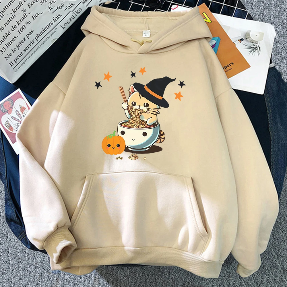 ⭐ Cute Halloween Cat Pullover – Women’s Vintage Ramen Flower Pumpkin Hoodie - Image 13